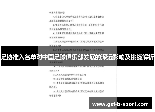 足协准入名单对中国足球俱乐部发展的深远影响及挑战解析